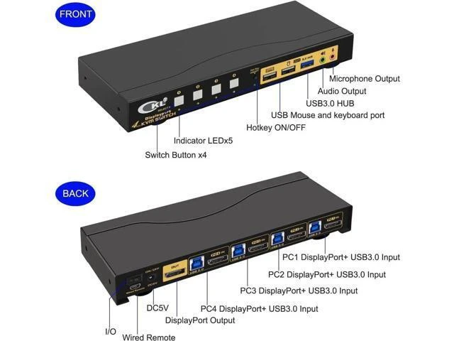 Alt view image 7 of 7 - CKL 4-Port DP1.4 KVM Switch, 8K@30Hz / 5K@60Hz / 4K@144Hz for 4 PCs Share 1 DisplayPort Monitor