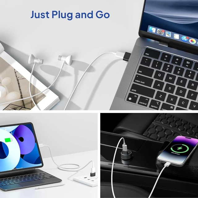 Alt view image 6 of 7 - USB to USB C Adapter for iPhone 17 4Pack USBC Female to A Male Car Charger Adapter Type C Converter 16 Pro Max 15 14 Plus iWatch Watch 11 10 Se Ultra 3 iPad Air Galaxy S25 Black