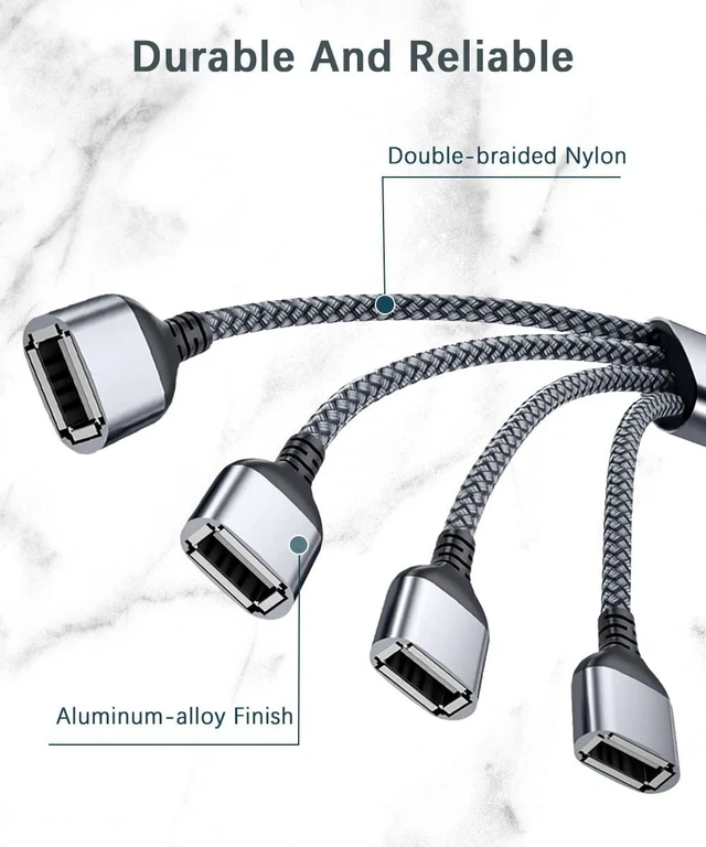 Alt view image 9 of 14 - USB Splitter 1 In 4 Out 1FT,USB Y Cable,USB A Male to Four Female Extension Cord Adapter,4 Port Multi Multiport Extender Hub,Double Dual Data Power Charger Split For Car,Xbox,PS4,PS5,Laptop