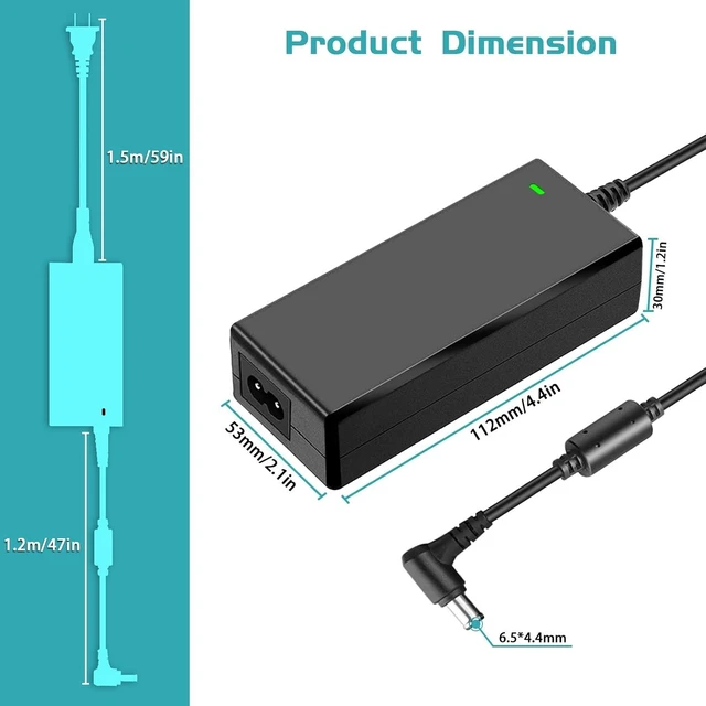 Alt view image 7 of 7 - for LG Monitor Power Supply 19V 3.42A Power Adapter Compatible with LG 34 32 29 27 24 23 22 20 19 LCD LED HD TV Monitor Charger Power Cord