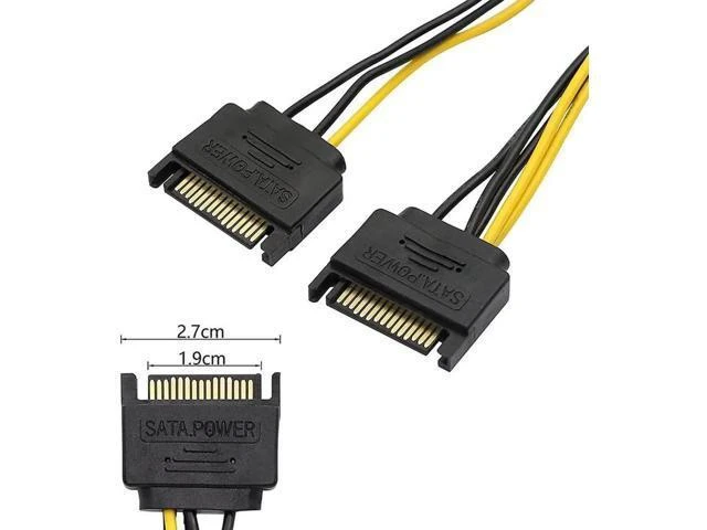 Alt view image 5 of 5 - 8 Inches Dual 15Pin SATA to PCIe 8Pin (6+2) GPU Power Adapter Cable, SATA to Graphics Card PCI-e Video Card Power Converter Cord