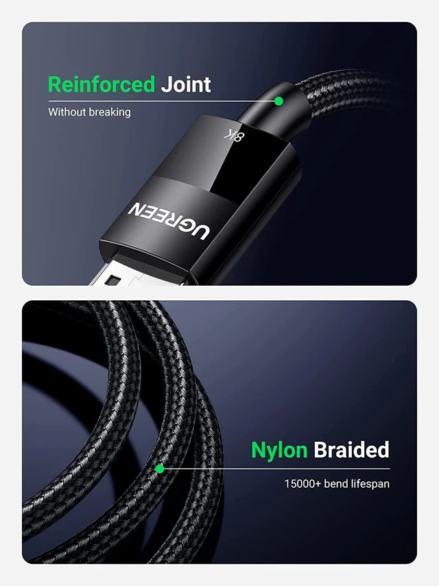 Alt view image 6 of 7 - UGREEN Displayport Cable 1.4 8K DisplayPort to DisplayPort Cable Nylon Braided DP to DP 8K 60Hz 4K 144Hz and 1080P 240Hz Support 32.4Gbps HDR HDCP Gaming Monitor Cable for Laptop PC TV 10FT