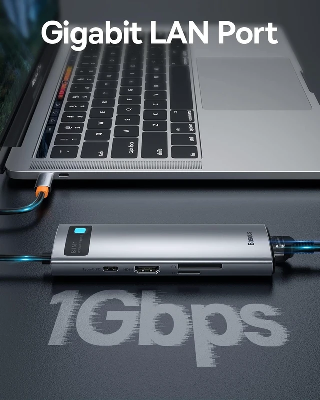 Alt view image 3 of 6 - Baseus 8-in-1 USB C Hub Docking Station, USB C Adapter with 4K HDMI, 3 USB 3.0, TF/SD Reader, Ethernet, 100W Power Delivery Compatible with MacBook Pro, Surface Pro, iPad Pro and Other Type C Devices