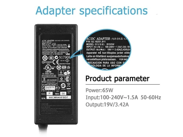 Alt view image 3 of 5 - 65W AC Charger Adapter Compatible with MSI ADP-65GD D 957-14D11P-101 Modern 14 A10M-1048AU A10M-1029 Pro 16T 16T 10M All-in-One 24X 7M-231XEU 7M-232XEU Pro 24X 7M-231XEU 7M-232XEU