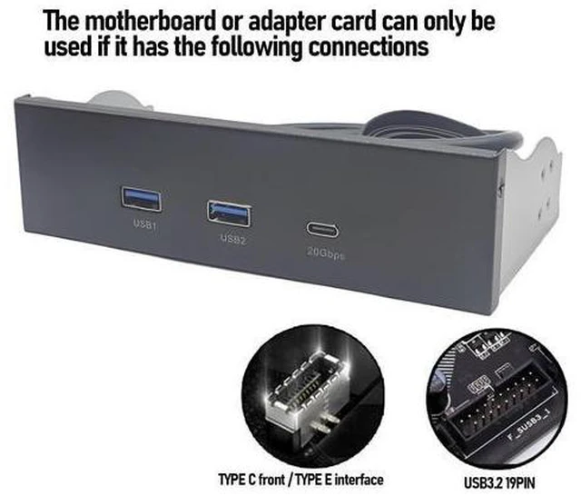Alt view image 3 of 7 - 5.25 Inch Front Panel USB Hub, 3 Ports USB Front Panel Floppy Disk Bay, 19 Pin USB3.2 GEN2 Internal USB Hub with 2 USB A and 20Gbps USB C Port, for PC Case