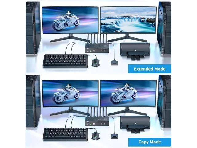 Alt view image 4 of 7 - 2x2 Hybrid DP 1.4+HDMI Dual Monitor KVM Switch 4K@60Hz, USB 2.0 KVM Switcher with Audio Mic Port for 2 PCs Share 2 Displays Keyboard Mouse Printer