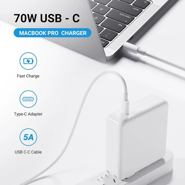 Alt view image 2 of 5 - Mac Book Pro Charger - 70W USB C Charger Original Quality Fast Charger Compatible with MacBook pro/Air M1 M2 M3 M4 ipad Pro and All USBC Device with a Storage Bag for Travel/School/Business Trip