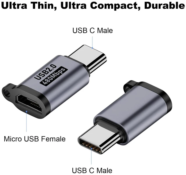 Alt view image 9 of 10 - Micro USB 2.0 to USB C Adapter (4 Pack), Micro USB Female to USB Type C Male Converter Connector Support Charge Data Sync for Galaxy Type-C Phones, Tablets and More (Grey)