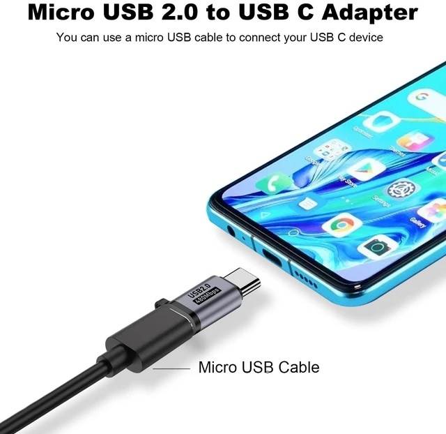 Alt view image 7 of 10 - Micro USB 2.0 to USB C Adapter (4 Pack), Micro USB Female to USB Type C Male Converter Connector Support Charge Data Sync for Galaxy Type-C Phones, Tablets and More (Grey)