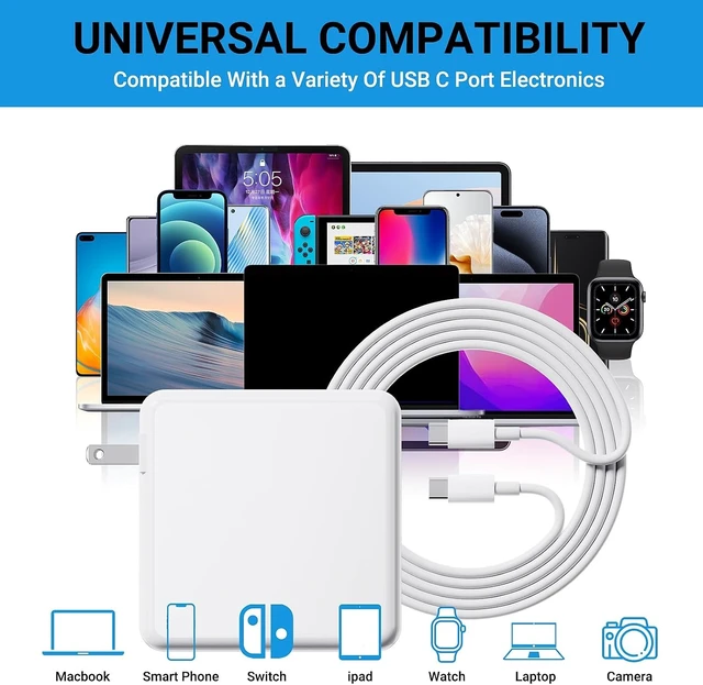 Alt view image 5 of 5 - Mac Book Pro Charger - 70W USB C Charger Original Quality Fast Charger Compatible with MacBook pro/Air M1 M2 M3 M4 ipad Pro and All USBC Device with a Storage Bag for Travel/School/Business Trip