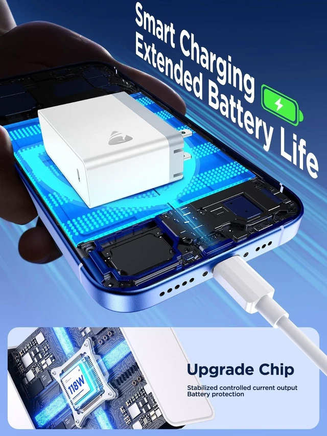 Alt view image 3 of 5 - MacBook Charger-118W GaN USB C Charger Fast Charging Power Adapter PD Laptop Charger for MacBook Pro/Air, iPad Pro, iPhone 17 16 15, Samsung Galaxy, and All Type C USB-C Devices