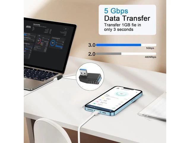 Alt view image 4 of 7 - 90 Degree USB 3.0 Adapter USB A 3.0 Male to Female Adapter Right Angle USB A Extender Adapter Supports Charging/Transfer for Laptop Mobile Power Mouse USB Stick 2Pcs (Right Angle)