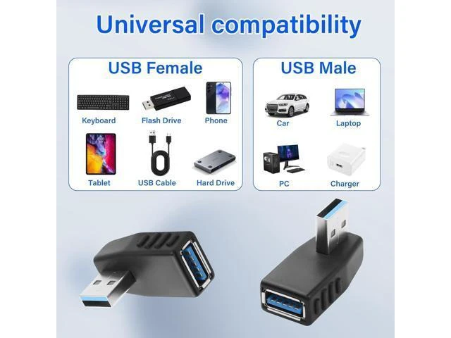 Alt view image 6 of 7 - 90 Degree USB 3.0 Adapter USB A 3.0 Male to Female Adapter Right Angle USB A Extender Adapter Supports Charging/Transfer for Laptop Mobile Power Mouse USB Stick 2Pcs (Right Angle)