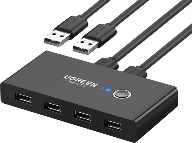 Main image of UGREEN USB Switch Selector 2 Computers Sharing 4 USB Devices USB 2.0 Peripheral Switcher Box Hub for Mouse Keyboard Scanner Printer PCs with One-Button Swapping and 2 Pack USB A to A Cable