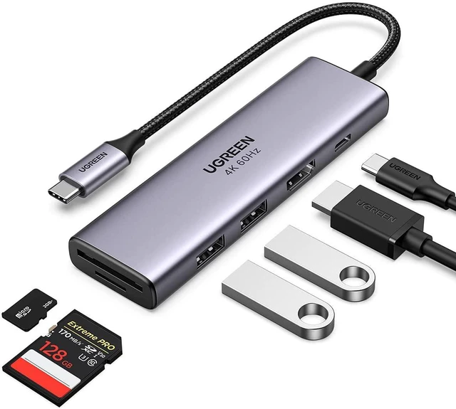 Main image of UGREEN USB C Hub 4K 60Hz, 6 in 1 Type C Dongle Adapter with 4K HDMI USB3.0 SD/TF Card Reader 100W PD Compatible for MacBook Pro Air HP XPS Yoga Surface Go and More