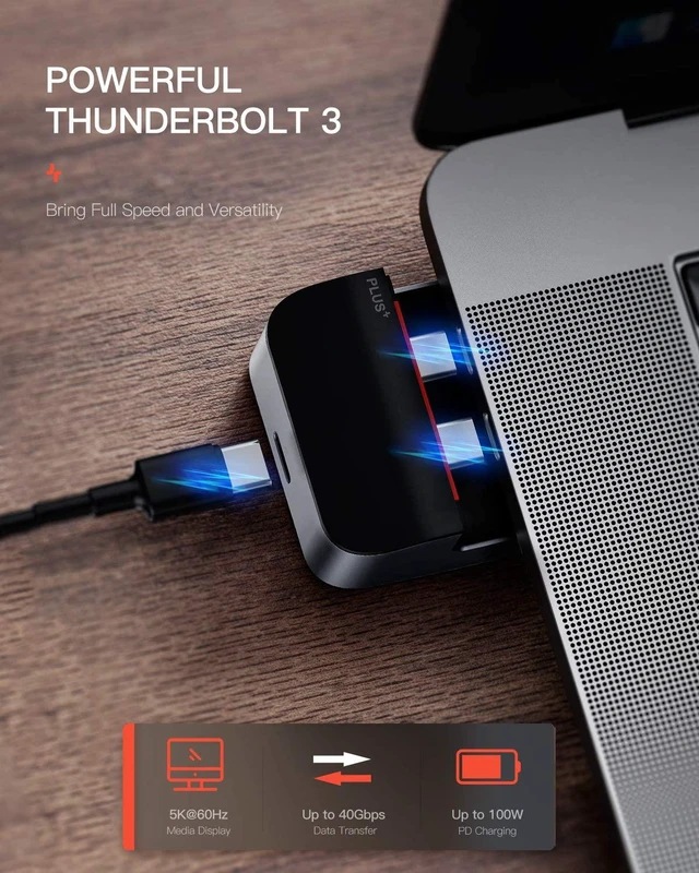 Alt view image 4 of 7 - Baseus USB C Hub Adapter for MacBook Pro 2020/2019/2018/2017, 9-in-1 USB Type C Hub Dongle with 2 Thunderbolt 3 Ports(40Gbps), 4K HDMI, RJ45 Ethernet, USB-C Data Port, 3 USB 3.0 and Audio