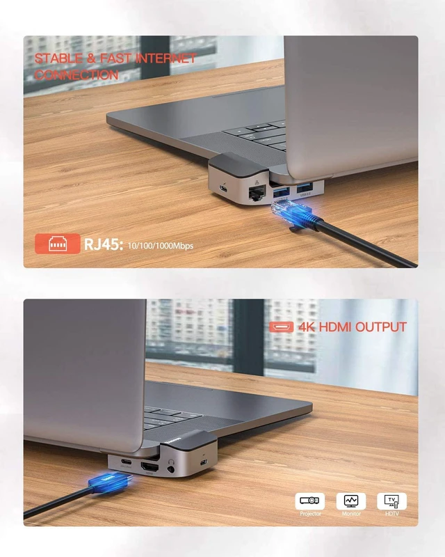 Alt view image 7 of 7 - Baseus USB C Hub Adapter for MacBook Pro 2020/2019/2018/2017, 9-in-1 USB Type C Hub Dongle with 2 Thunderbolt 3 Ports(40Gbps), 4K HDMI, RJ45 Ethernet, USB-C Data Port, 3 USB 3.0 and Audio