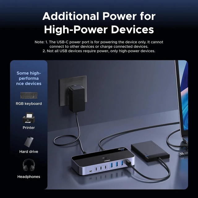 Alt view image 5 of 7 - UGREEN 2-in 7-Out USB 3.2 Switch, 10 Gbps Switcher for A or C Computers Sharing All Devices(4 A+3 C) Keyboard Mouse Switch with Type C Converter Adapter,Power Adapter