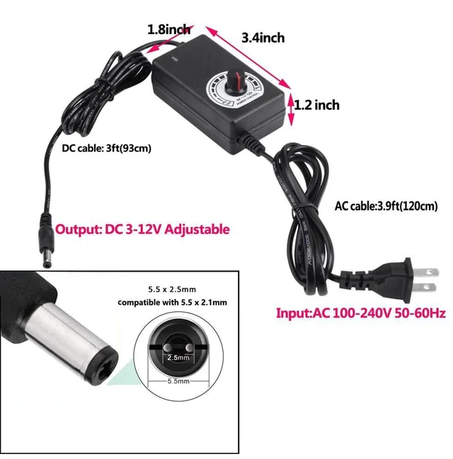 Alt view image 11 of 12 - 36W 12V PC Fan Power Supply,4 Cooling Fan Speed Controller,100-240vAC to 3-12vDC Adjustable 3A Power Adapter,with Fan Splitter Cable,DC Female to 4 x 3/4 Pin, Multi-Functional