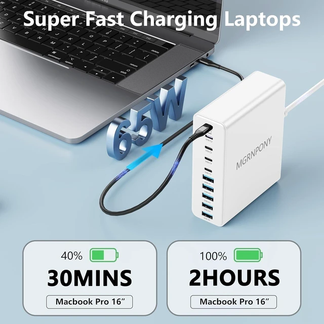Alt view image 3 of 6 - 320W USB C Charger Block 10-Port USB C Charging Station GaN III PD 65W Laptop Fast Charger Adapter for MacBook Pro/Air iPad iPhone Galaxy White