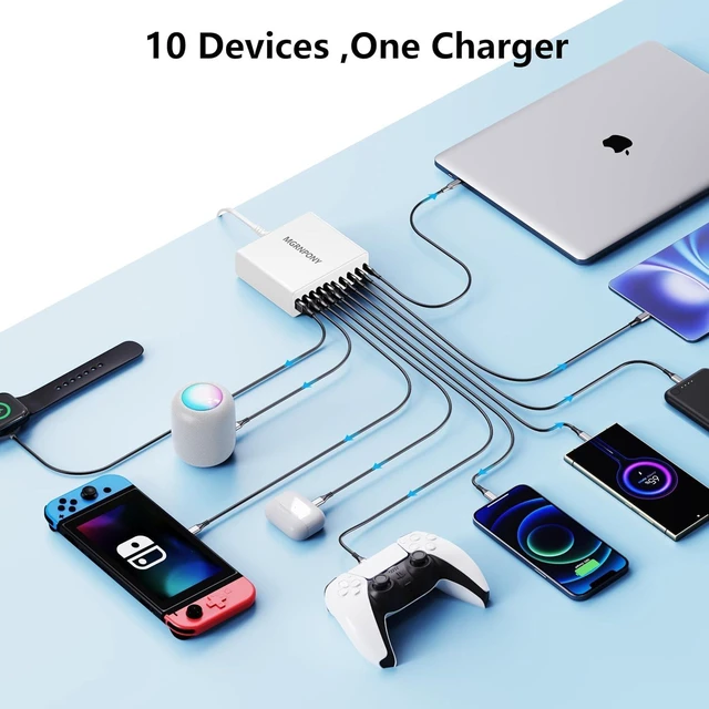 Alt view image 4 of 6 - 320W USB C Charger Block 10-Port USB C Charging Station GaN III PD 65W Laptop Fast Charger Adapter for MacBook Pro/Air iPad iPhone Galaxy White