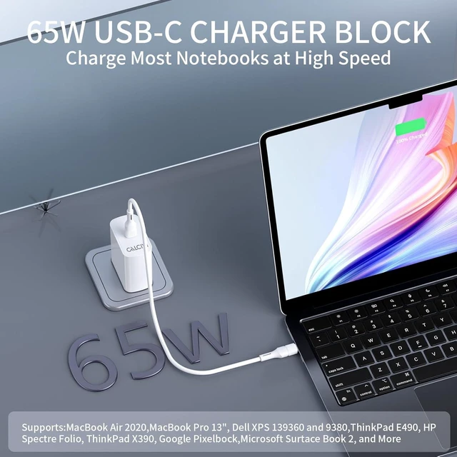 Alt view image 2 of 7 - USB C Charger 65W Type C Fast Charger for MacBook Pro Galaxy iPhone 15 iPad Pro and More