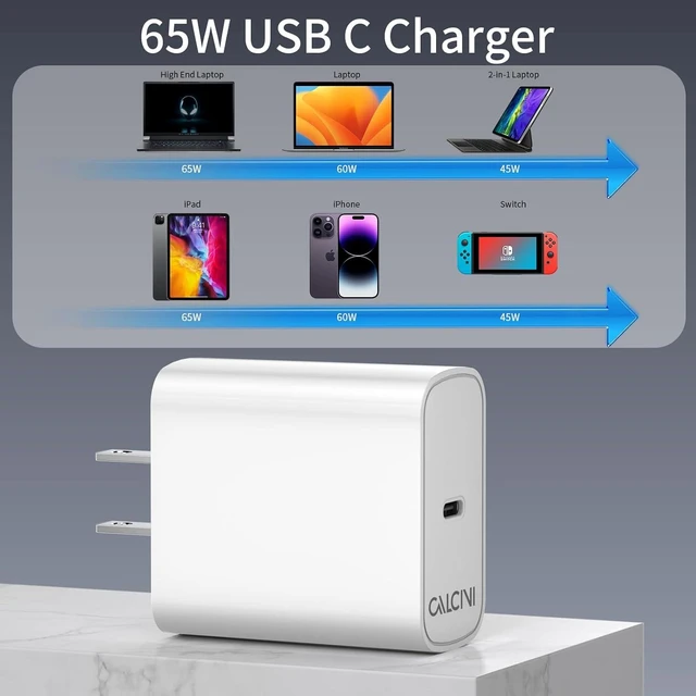 Alt view image 7 of 7 - USB C Charger 65W Type C Fast Charger for MacBook Pro Galaxy iPhone 15 iPad Pro and More