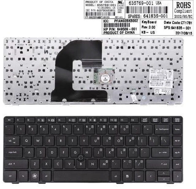 Main image of US Keyboard for HP EliteBook 8460P Black Frame Black With Piont Stick 635769 001
