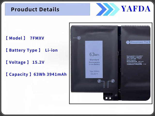 Alt view image 3 of 5 - Yafda 7FMXV New Laptop Battery Replacement for Dell Latitude 5320 7320 7420 7520 Latitude 5320 2-in-1 7320 2-in-1 7420 2-in-1 Series 0TN2GY TN2GY 9JM71 4M1JN 1PP63 HDGJ8 MHR4G 63Wh