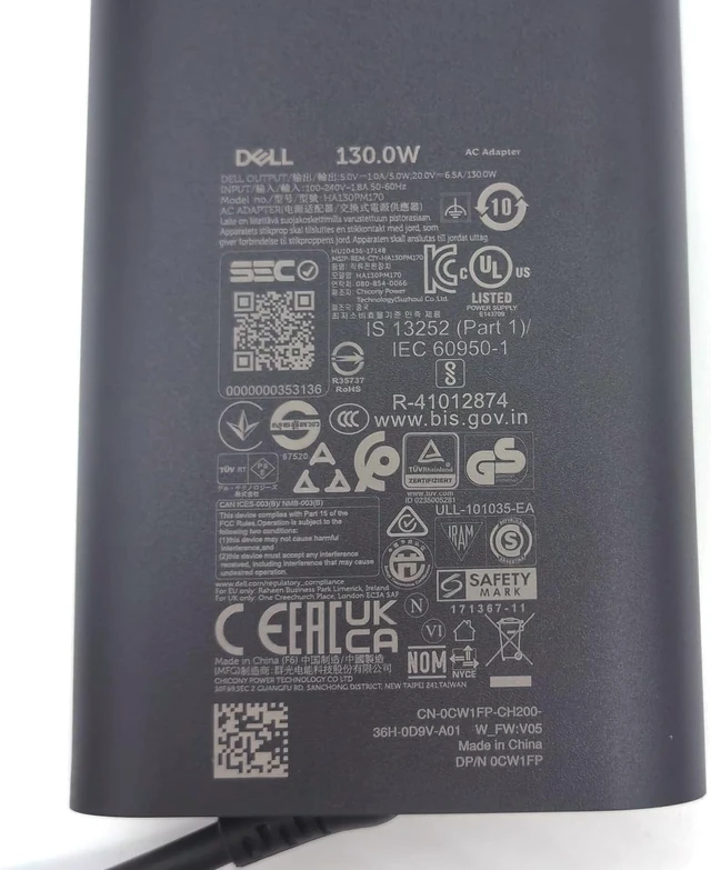 Alt view image 12 of 14 - Dell Laptop Charger GAN 130W USB C Type C AC Adapter,XPS 15 9520 9530 XPS 17 9720 9730 AC Charger, Black, HA130PM170