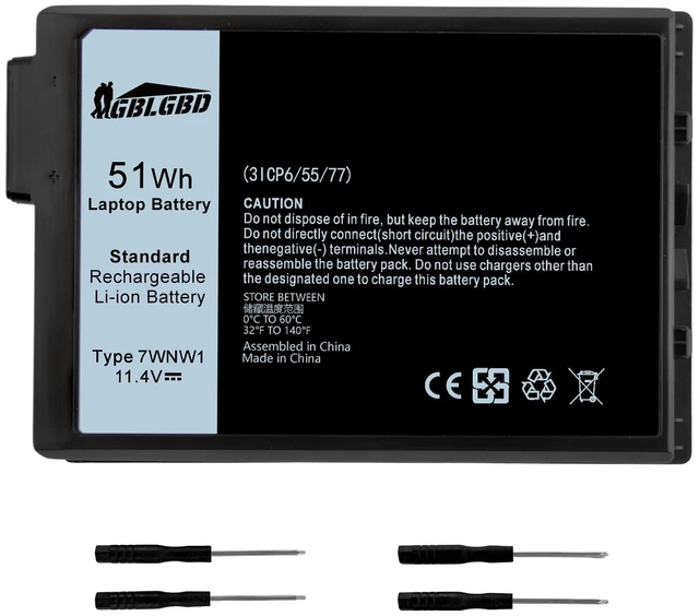 Main image of GBLGBD 7WNW1 Replacement Battery for Dell Latitude 5420/5424/7424 Rugged Extreme Series, Dell P85G P86G P137G P137G001 P137G002 P85G001 P86G001 Series, (3-Cell Li-ion, 11.4V, 51Wh, 3900mAh)