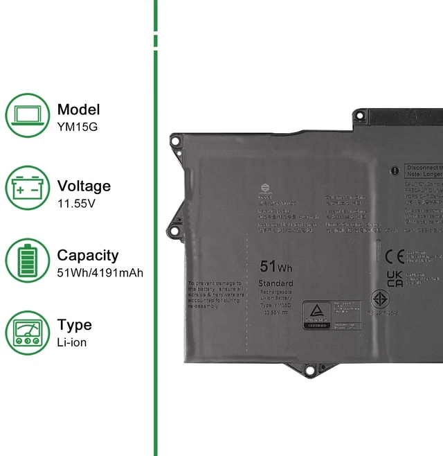 Alt view image 2 of 5 - JIAZIJIA YM15G Laptop Battery Replacement for XPS 9315 Series Notebook 0G9FHC G9FHC Black 11.55V 51Wh 4191mAh