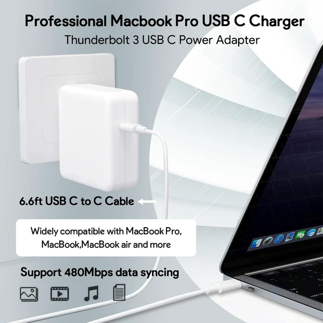 Alt view image 3 of 5 - Mac Book Pro Charger - 96W USB C Charger Fast Charger for USB C Port MacBook pro & MacBook Air, ipad Pro, Samsung Galaxy and All Type C Device, 6.6 ft USBC Cable Included