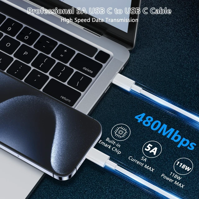 Alt view image 4 of 5 - IEFUU 118W USB C Laptop Charger Compatible with MacBook Pro/MacBook Air 2022^^2021^^2020^^2019^^2018,Type-C PD Power Adapter Compatible with iPhone 16 Pro Max iPad Pro Air with 6.6ft C-C Fast Charge C