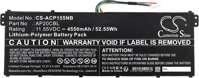 Alt view image 3 of 5 - 4550mAh/11.55V Battery Compatible with Acer fit P/N: AP20CBL