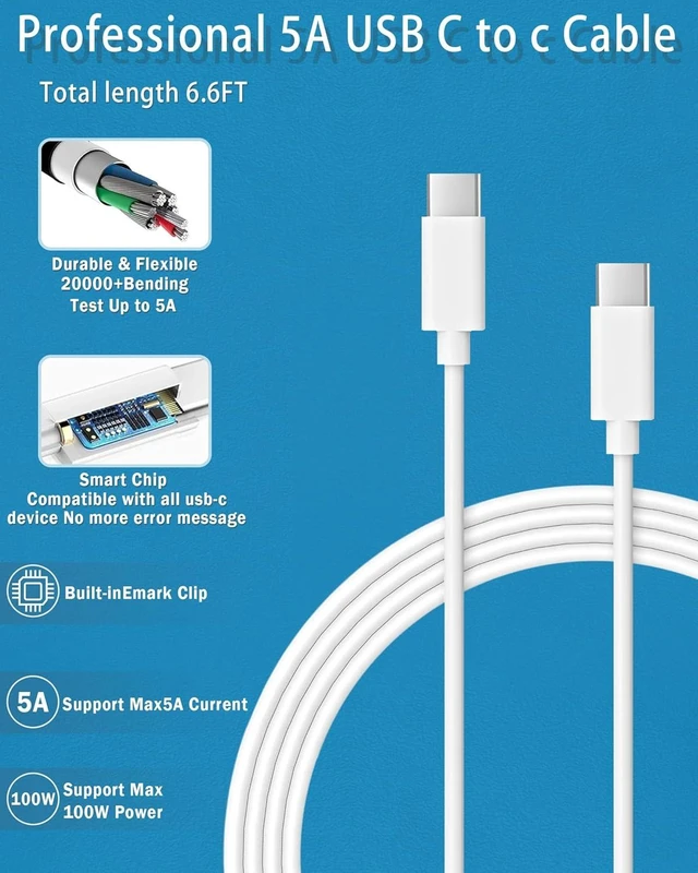 Alt view image 3 of 7 - Mac Book Charger 100W USB C Charger Replacement for MacBook Pro 16 15 14 13 Inch MacBook Air 13 Inch iPad Pro 2023/2022/ 2021/2020/ 2019/2018 All USB C Device Type C to C Cable Power Adapter