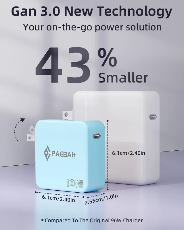 Alt view image 3 of 5 - Mac Book Pro Charger PAEBAI+ 100W USB C Charger GaN Foldable Compact Wall Fast Charger for MacBook Air, iPhone 16 15 Series, Samsung Galaxy, iPad Pro and All USB-C Devices, 6.6ft Type C Cable