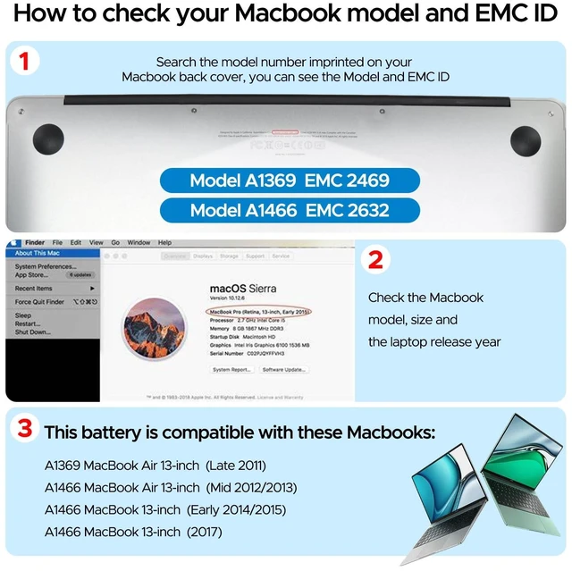 Alt view image 3 of 5 - Key Power A1466 Battery, 13 inch MacBook Air Battery Replacement for A1466 (Mid 2012/2013, Early 2014/2015, 2017), A1369 (Late 2010, Mid 2011), Compatible Laptop Models A1496 A1377 A1405