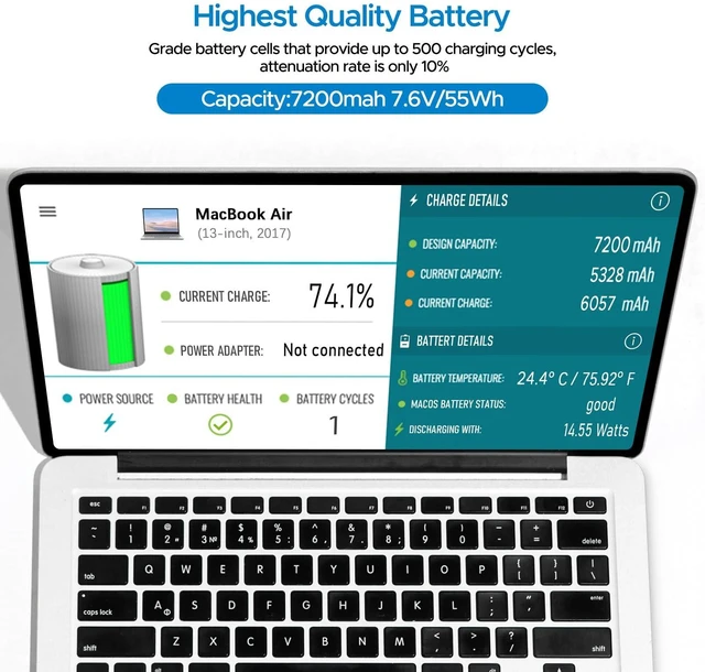 Alt view image 5 of 5 - Key Power A1466 Battery, 13 inch MacBook Air Battery Replacement for A1466 (Mid 2012/2013, Early 2014/2015, 2017), A1369 (Late 2010, Mid 2011), Compatible Laptop Models A1496 A1377 A1405