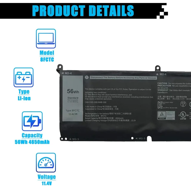 Alt view image 2 of 5 - AOMKA 8FCTC Laptop Battery Replacement for Dell XPS 15 9500 Precision 5550 Alienware M15 R3 R4 M17 R3 R4 Series Notebook 69KF2 08FCTC 70N2F 070N2F 0P8P1P 0DVG8M 0M59JH 11.4V 56Wh 4650mAh