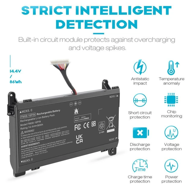 Alt view image 3 of 5 - 16-Pin 14.4V Battery for HP OMEN 17-an040TX 17-an041TX 17-an042TX 17-an043TX 17-an044TX