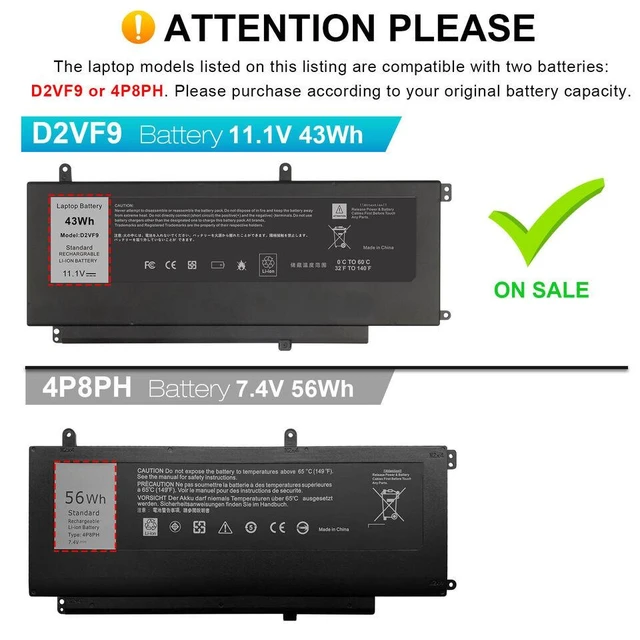 Alt view image 3 of 5 - 45Wh Battery for Dell D2VF9 0PXR51 PXR51