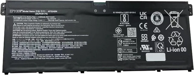 Alt view image 2 of 3 - AP22ABN Laptop Battery 65Wh 5570mAh 11.67V Compatible with Acer Swift GO 16 SFG16-71 SFG16-71-53ST SFG16-71-75FJ SFG16-71-78CN /Swift GO 14 SFG14-41 SFG14-41-R3ZM SFG14-41-R7AJ Laptop Series