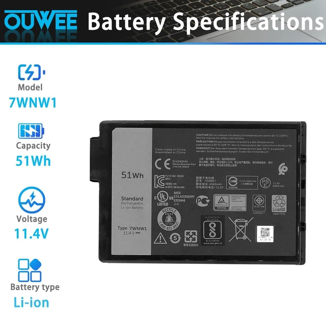 Alt view image 2 of 5 - OUWEE 7WNW1 Laptop Battery Replacement for Dell Latitude 5424 Rugged Extreme, Latitude 5420 Rugged Extreme, Latitude 7424 Rugged Extreme P85G P85G001 P86G P86G001 DMF8C GK3D3 6NNCF DP3KF DMF0C