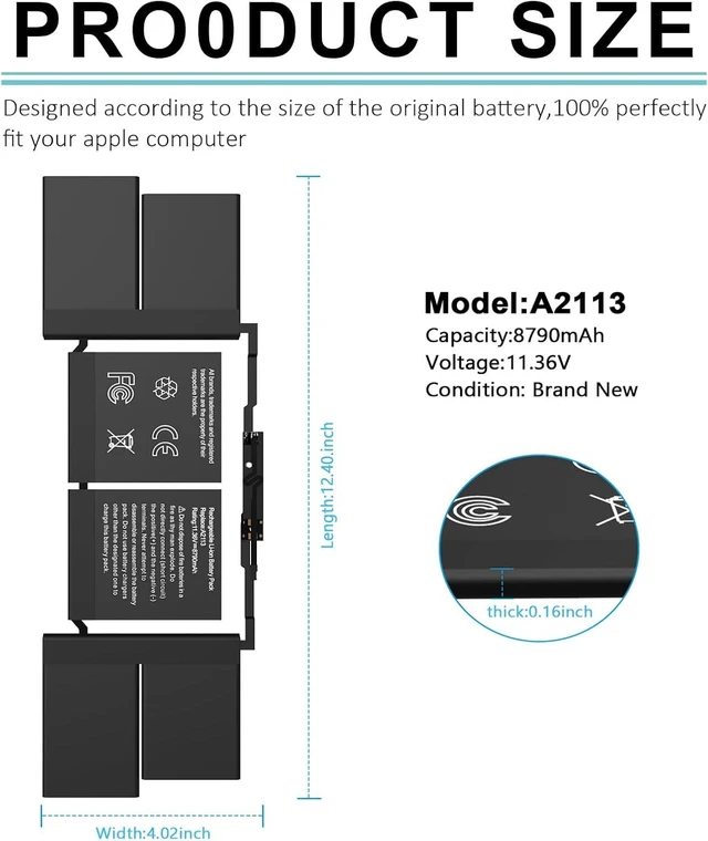 Alt view image 2 of 7 - A2141 Battery Replacement A2113 Battery for MacBook Pro 16 Inch A2141 2020 2019 Year EMC 3347 fits MVVL2 MVVL2LL/A MVVM2 MVVM2LL/A MVVJ2 MVVJ2LL/A MVVK2 MVVK2LL/A 99.8Wh 8790mAh 11.36V
