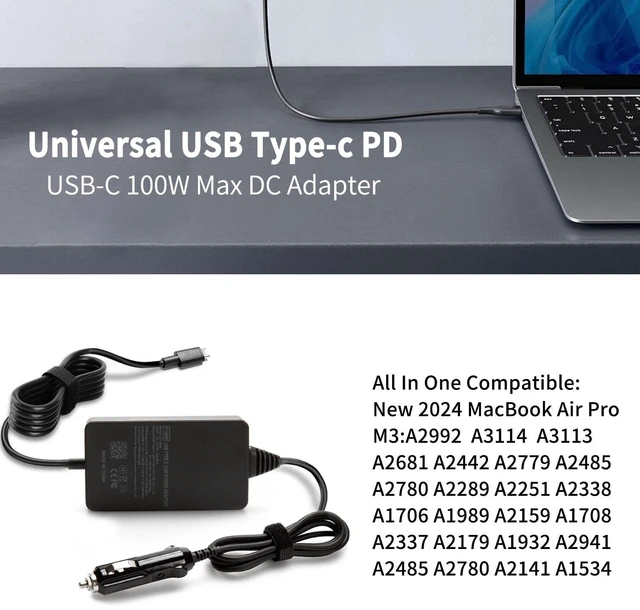 Alt view image 13 of 14 - HSXIRQA 100W Car Laptop Charger USB C Compatible with MacBook HP Dell Acer Asus Lenovo Thinkpad Nimo MSI LG Samsung Surface pro 10 9 8 Google Chromebook, iPad ROG Ally Steam Deck Type-C Devices