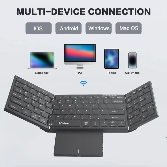 Alt view image 2 of 6 - Portable Foldable Bluetooth Mini Keyboard Built-in Touchpad & Numeric Keypad, Business Travel Compact Wireless Keyboard