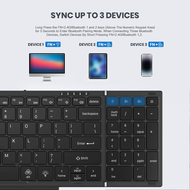 Alt view image 4 of 6 - Portable Foldable Bluetooth Mini Keyboard Built-in Touchpad & Numeric Keypad, Business Travel Compact Wireless Keyboard