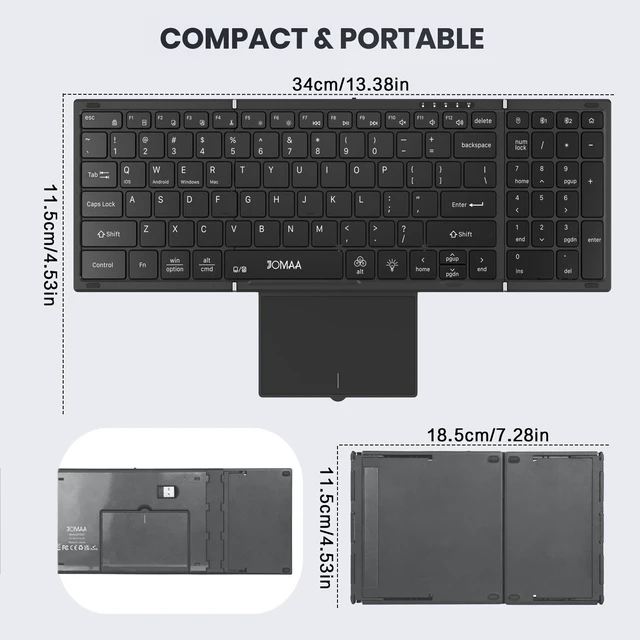 Alt view image 6 of 6 - Portable Foldable Bluetooth Mini Keyboard Built-in Touchpad & Numeric Keypad, Business Travel Compact Wireless Keyboard
