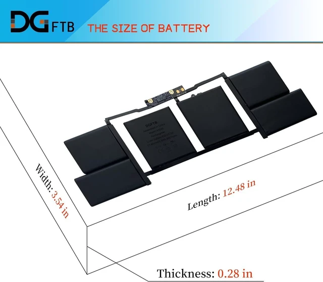 Alt view image 3 of 6 - A1820 Laptop Battery Replacement for Apple MacBook Pro 15 inch A1707 Late 2016 Mid 2017 Touch Bar EMC 3072 EMC 3162 MLH32CH/A MLH42CH/A MLW72CH/A MLW82CH/A MPTR2LL/A MPTT2LL/A (11.4V 76Wh/6667mAh)